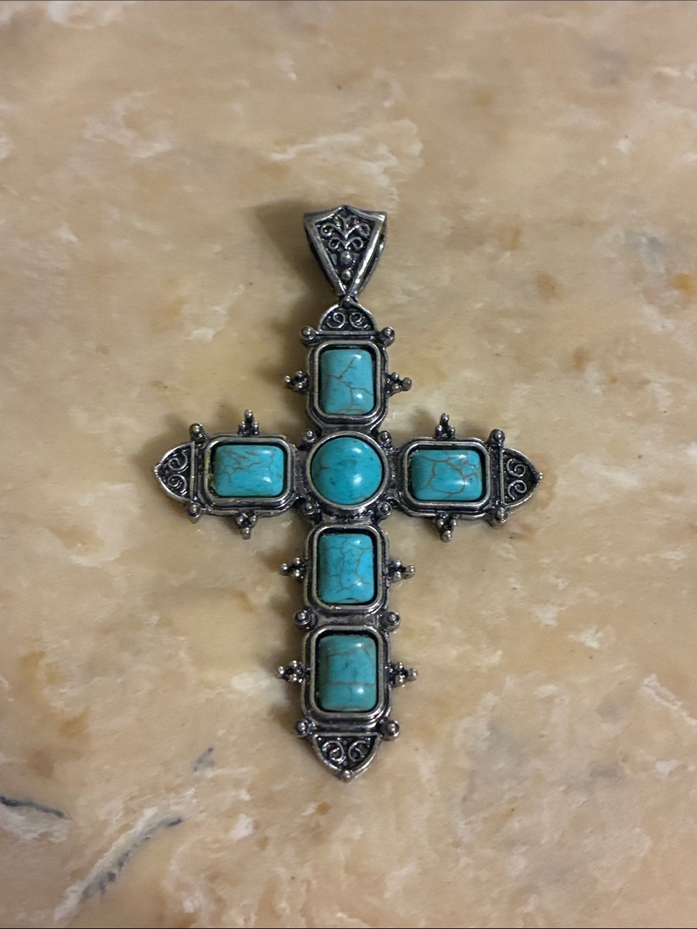 Turquoise Cross Pendant Necklace pendant Silver-Tone Women’s Jewelry